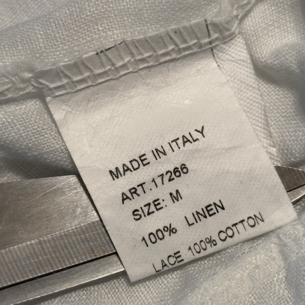 Laura Bianchi Luxury Linen Popover Tunic Med White Cover Up Shirt Italy Pom Pom - Picture 7 of 10